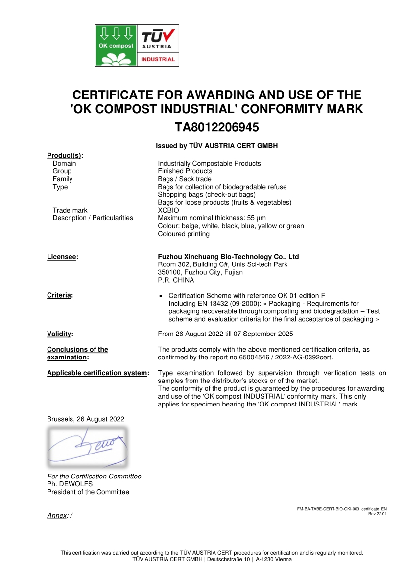 TUV Industrial Compost for Bags